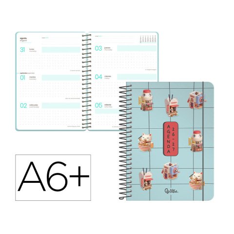 Agenda escolar liderpapel 26-27 espiral fantasy f semana vista a6+ bilingue 80g papel fsc diseño4