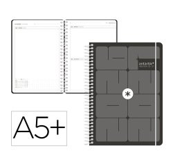 Agenda escolar antartik 26-27 espiral essentials dia pagina a5+ bilingue 80g papel fsc negro