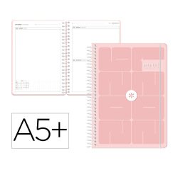 Agenda escolar antartik 26-27 espiral essentials dia pagina a5+ bilingue 80g papel fsc rosa