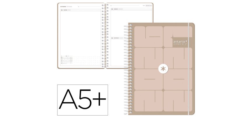 Agenda escolar antartik 26-27 espiral essentials dia pagina a5+ bilingue 80g papel fsc beis