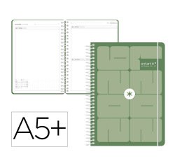 Agenda escolar antartik 26-27 espiral essentials dia pagina a5+ bilingue 80g papel fsc verde