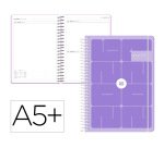 Agenda escolar antartik 26-27 espiral essentials dia pagina a5+ bilingue 80g papel fsc morado