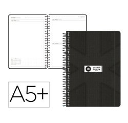 Agenda escolar antartik 26-27 espiral pack and go dia pagina a5+ bilingue 80g papel fsc negro