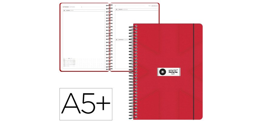 Agenda escolar antartik 26-27 espiral pack and go dia paginaa5+ bilingüe 80g papel fsc rojo