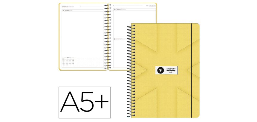 Agenda escolar antartik 26-27 espiral pack and go dia paginaa5+ bilingüe 80g papel fsc amarillo