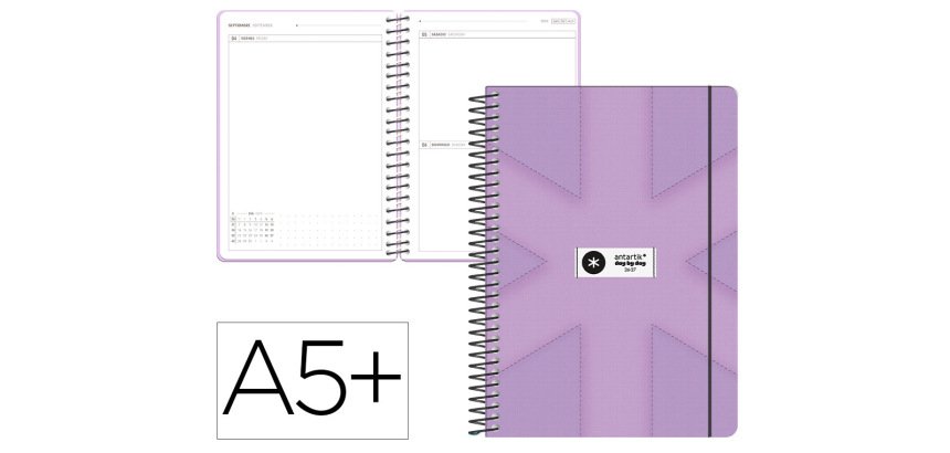 Agenda escolar antartik 26-27 espiral pack and go dia paginaa5+ bilingüe 80g papel fsc morado