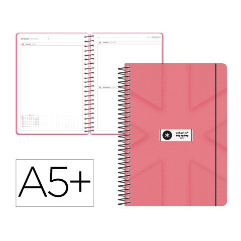 Agenda escolar antartik 26-27 espiral pack and go dia paginaa5+ bilingüe 80g papel fsc rosa coral