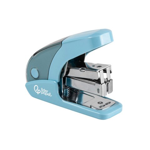 Grapadora liderpapel micro con regalo de caja de 1000 grapas 24/6 26/6 capacidad 20 hojas celeste