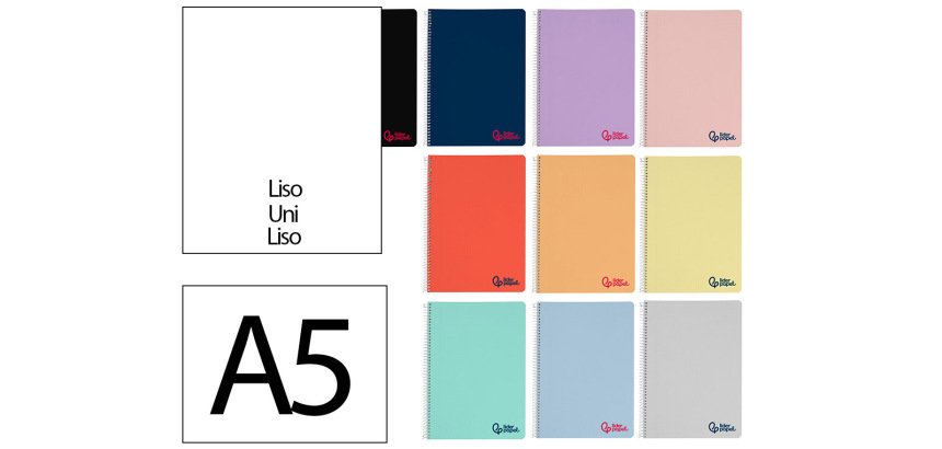 Cuaderno espiral liderpapel a5 wonder tapa plastico 80h 90gr liso colores surtidos