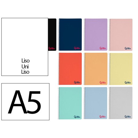 Cuaderno espiral liderpapel a5 wonder tapa plastico 80h 90gr liso colores surtidos