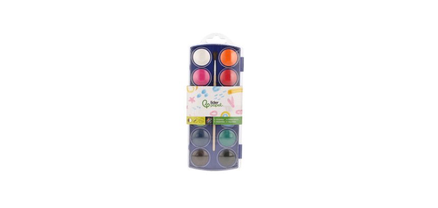 Acuarela liderpapel 12 colores con pincel mango de madera estuche de plastico
