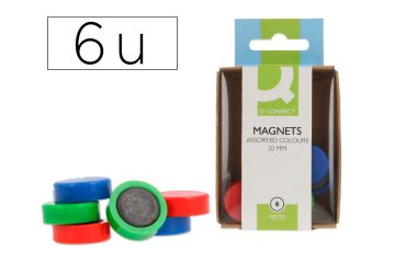 Iman para sujecion q-connect ideal para pizarras magneticas 20 mm colores surtidos caja de 6 unidades