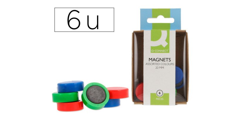 Iman para sujecion q-connect ideal para pizarras magneticas 20 mm colores surtidos caja de 6 unidades