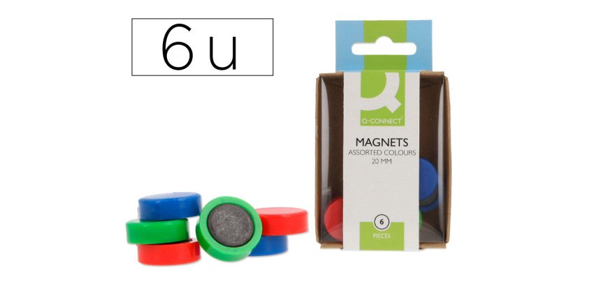 Iman para sujecion q-connect ideal para pizarras magneticas 20 mm colores surtidos caja de 6 unidades