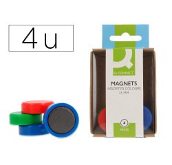 Iman para sujecion q-connect ideal para pizarras magneticas 25 mm colores surtidos caja de 4 unidades