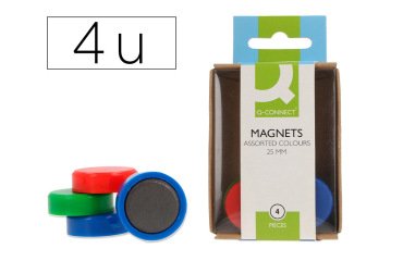 Iman para sujecion q-connect ideal para pizarras magneticas 25 mm colores surtidos caja de 4 unidades