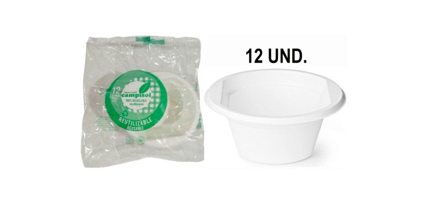 Cuenco de plastico reutilizable campisol 250 ml paquete de 12 unidades