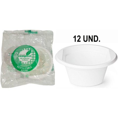 Cuenco de plastico reutilizable campisol 250 ml paquete de 12 unidades