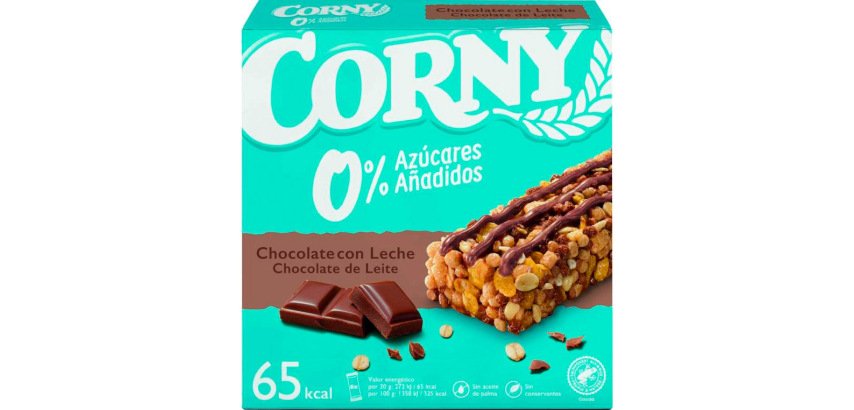 Barrita de cereales corny 0% azucares chocolate con leche caja de 6 unidades 20 g