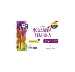 Bloc de dibujo oxford acuarela espiral din a4+ 10 hojas microperforado con pinceles