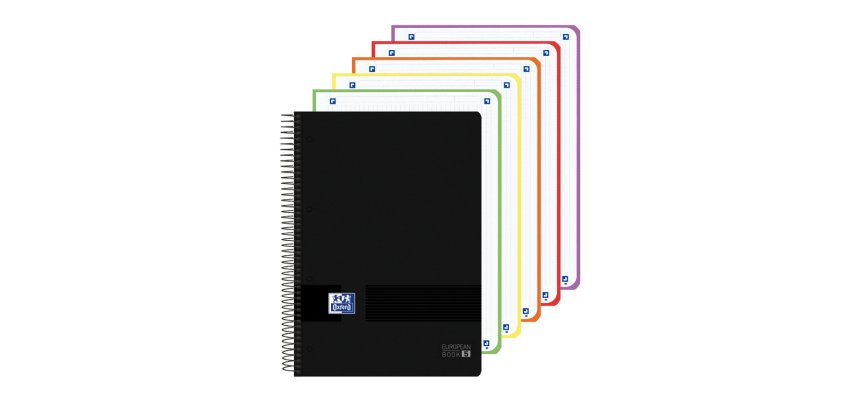 Cuaderno espiral oxford europeanbook 5 tapa plastico din a4+ 120 hojas cuadro 5 mm color negro