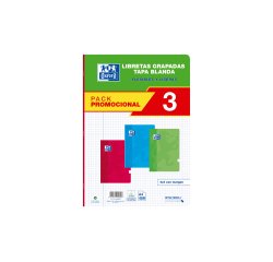 Libreta escolar oxford tapa blanda din a4 48 hojas cuadro 4 mm pack de 3 unidades colores surtidos