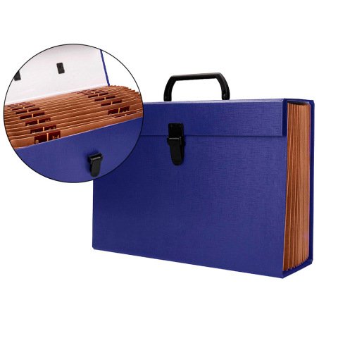 Maletin liderpapel con fuelle y asa carton forrado 19 departamentos 255x390x120 mm color azul