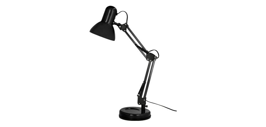 Lampara de escritorio q-connect polaris metalica con interruptor brazo doble tres articulaciones color negro