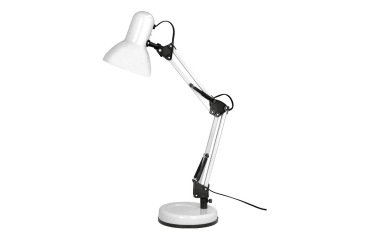 Lampara de escritorio q-connect polaris metalica con interruptor brazo doble tres articulaciones color blanco