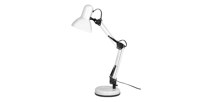 Lampara de escritorio q-connect polaris metalica con interruptor brazo doble tres articulaciones color blanco