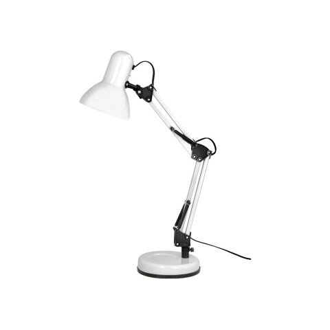 Lampara de escritorio q-connect polaris metalica con interruptor brazo doble tres articulaciones color blanco