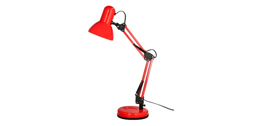 Lampara de escritorio q-connect polaris metalica con interruptor brazo doble tres articulaciones color rojo