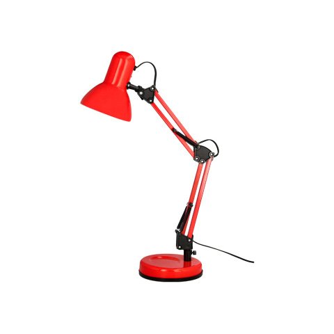 Lampara de escritorio q-connect polaris metalica con interruptor brazo doble tres articulaciones color rojo