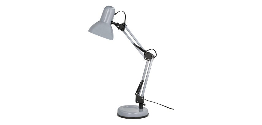 Lampara de escritorio q-connect polaris metalica con interruptor brazo doble tres articulaciones color plata