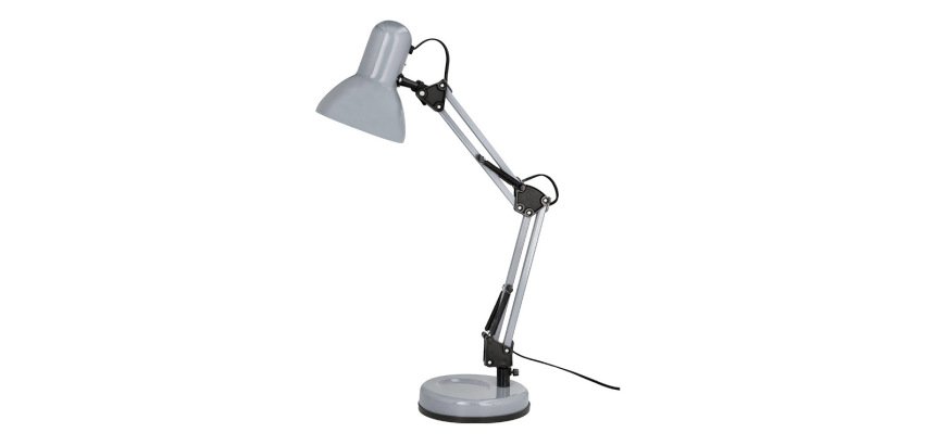 Lampara de escritorio q-connect polaris metalica con interruptor brazo doble tres articulaciones color plata