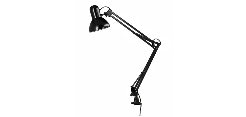 Lampara de escritorio q-connect antares metalica conpinza interruptor brazo doble 3 articulaciones color negro