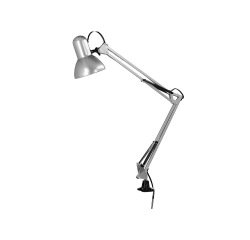 Lampara de escritorio q-connect antares metalica conpinza interruptor brazo doble 3 articulaciones color plata