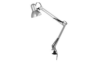 Lampara de escritorio q-connect antares metalica conpinza interruptor brazo doble 3 articulaciones color plata