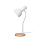 Lampara de escritorio q-connect orion metalica con detalles de madera brazo flexible color blanco