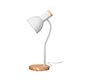 Lampara de escritorio q-connect orion metalica con detalles de madera brazo flexible color blanco