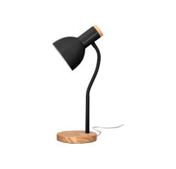 Lampara de escritorio q-connect orion metalica con detalles de madera brazo flexible color negro