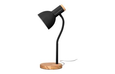 Lampara de escritorio q-connect orion metalica con detalles de madera brazo flexible color negro