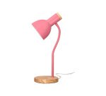 Lampara de escritorio q-connect orion metalica con detalles de madera brazo flexible color rosa