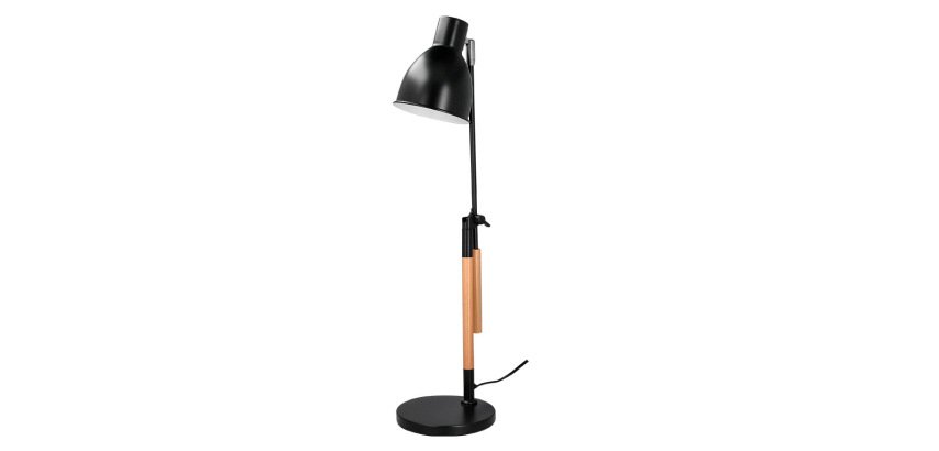 Lampara de escritorio q-connect deneb metalica con detalles de madera interruptor2 articulaciones color negro