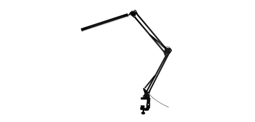 Lampara de escritorio q-connect rigel led 8w 320 lm aluminio con pinza brazo doble3 articulaciones color negro