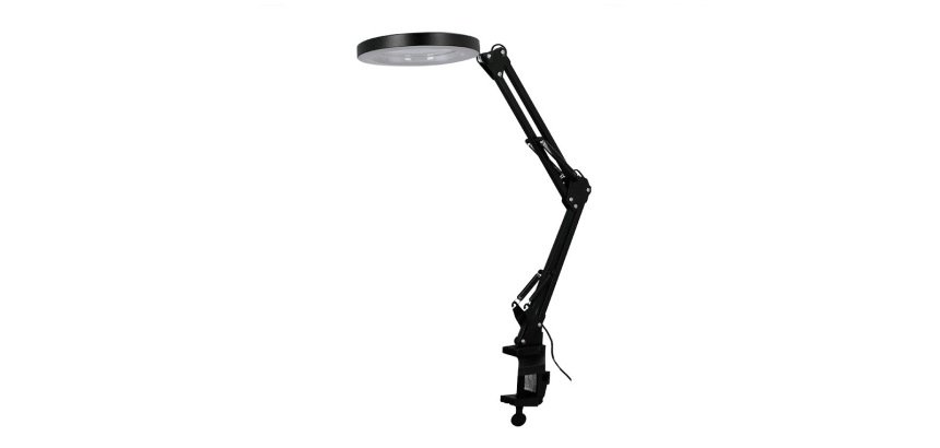 Lampara de escritorio q-connect hadar led 8w 380lm aluminio con pinza y lupa brazo doble color negro