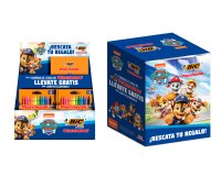 Lapices cera plastidecor caja de 12 colores surtidos expositor de 24 unidades + 24 cuadernos colorear patrulla