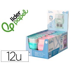 Goma de borrar liderpapel rectangular con protector plastico sacapuntas 2 usos colores surtidos