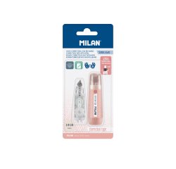 Cinta correctora milan 5 mm x 6 m coleccion 430 since 1918 rosa blister de 1 unidad + 1 recambio
