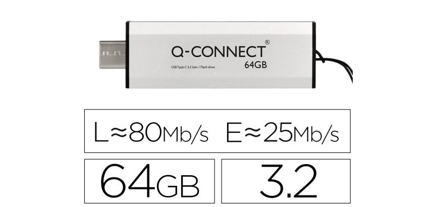 Memoria usb q-connect flash drive 64 gb 3.2 tipo c